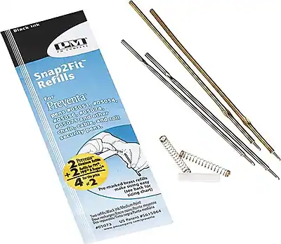 Ink Black
PNEOUPAEE Snap2Fit Refills
For Preventa wOSOS1, #05074, 805054, pens w05056, and other coil #05075.
Includes 2 brass refills and 2 security Preventa 2 + 2 brass refills.
Pre-marked sizing back easy for (see chart) sizing.
Two Dos US #05073 5964