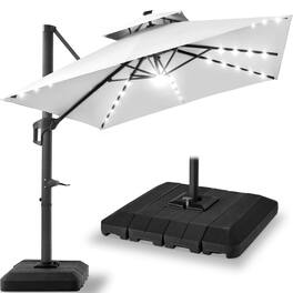 Best Choice Products - 9x12ft 2-Tier Square Outdoor Solar LED Cantilever Umbrella w/ 360-Rotating Base - Fog Gray