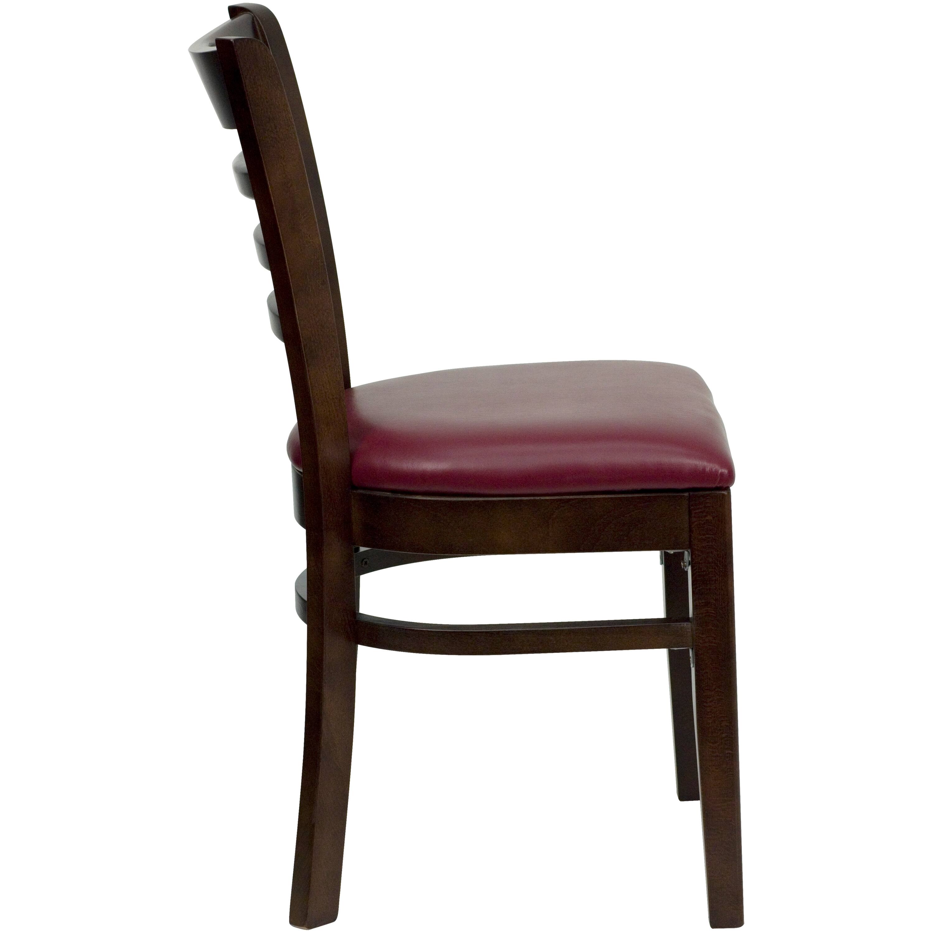 Alt View 5. Emma + Oliver - 2 Pack Ladder Back Wooden Restaurant Chair - Burgundy Vinyl Seat/Walnut Wood Frame.