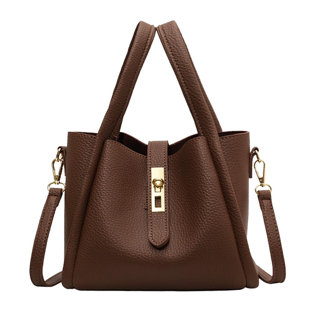 Front. Live At Space - Women Trendy Bucket Bag Vintage Elegant Crossbody Vegan Leather Tote Hobo Shoulder Handbags Cluth Purse 【Premium Vegan - Coffee.