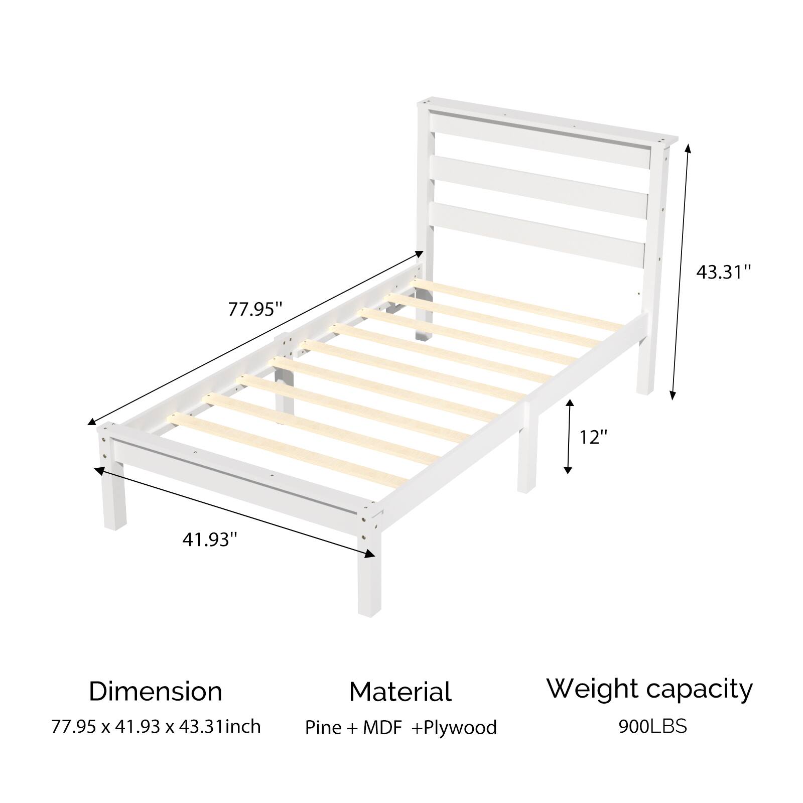 Dimension: 77.95 x 41.93 x 43.31 inch  
Material: Pine + MDF + Plywood  
Weight capacity: 900LBS