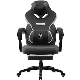 Dowinx - Gaming Chair Fabric Breathable, Ergonomic Office Chair with Adjustable Headrest and Massage Lumbar Support - Black