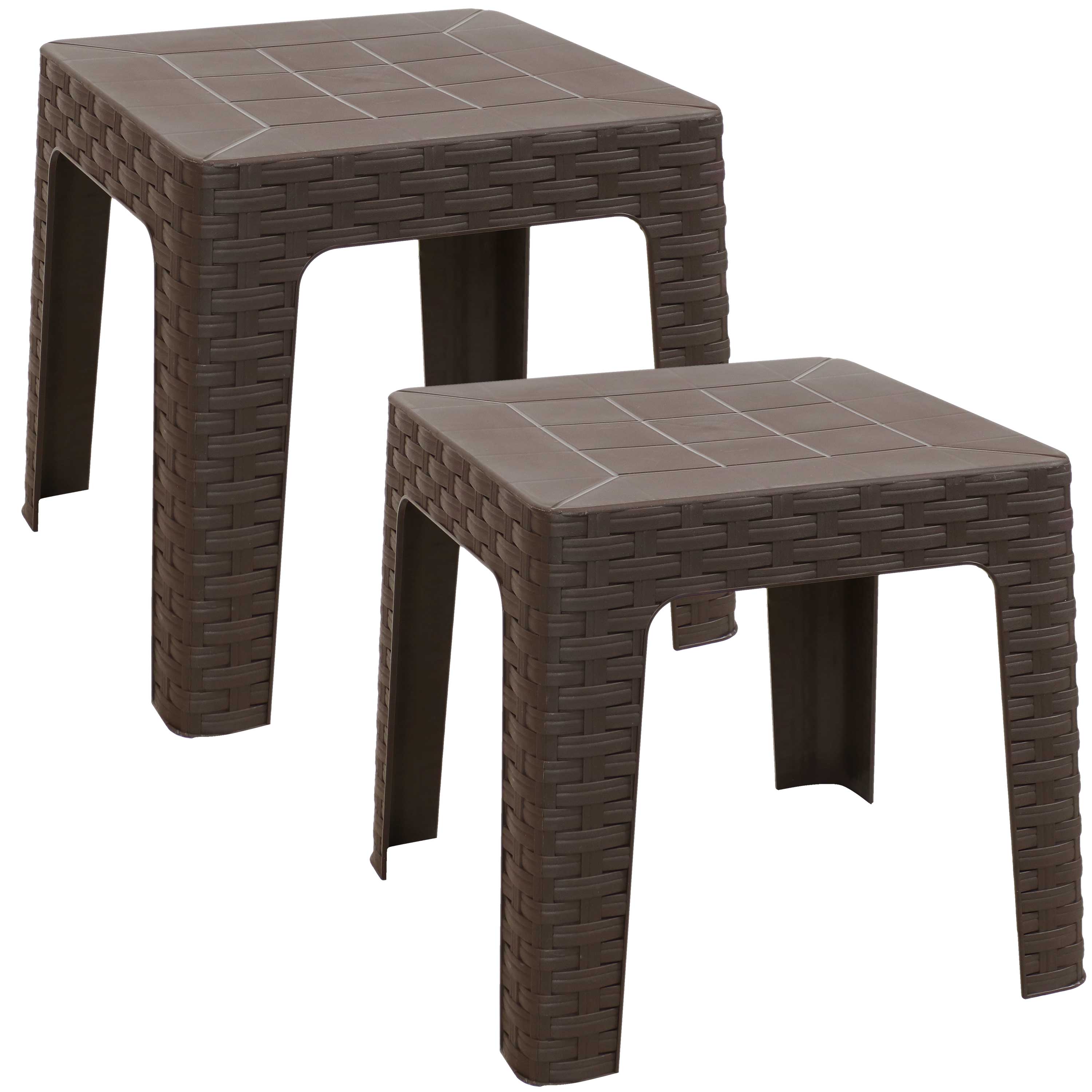 Sunnydaze - 18.5 in Plastic Square Patio Side Table - Set of 2 - Brown
