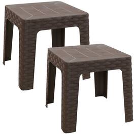 Sunnydaze - 18.5 in Plastic Square Patio Side Table - Set of 2 - Brown