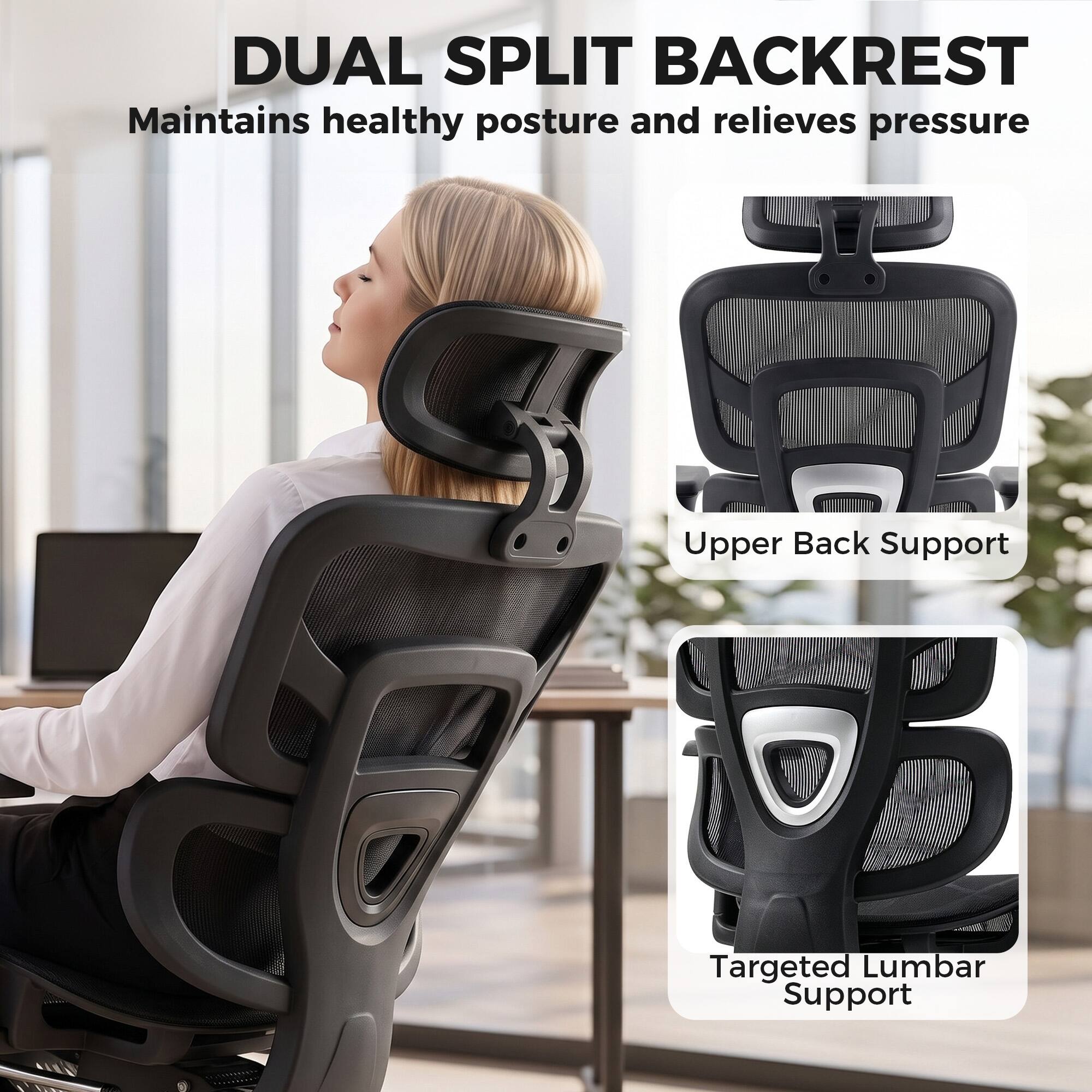 Homcom Office Chair with Lumbar Support, 2D Headrest, Mesh Reclining ...