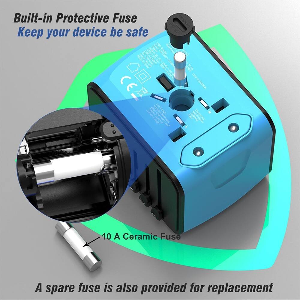 Built-in Protective Fuse  
Keep your device be safe  

10 A Ceramic Fuse  

A spare fuse is also provided for replacement  

CAUTIONS  
Disconnect before voltage!