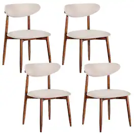 Costway - 4 PCS Dining Chairs Fabric Upholstered Kitchen Chairs with Curved Backs Padded Seats - Beige + Walnut