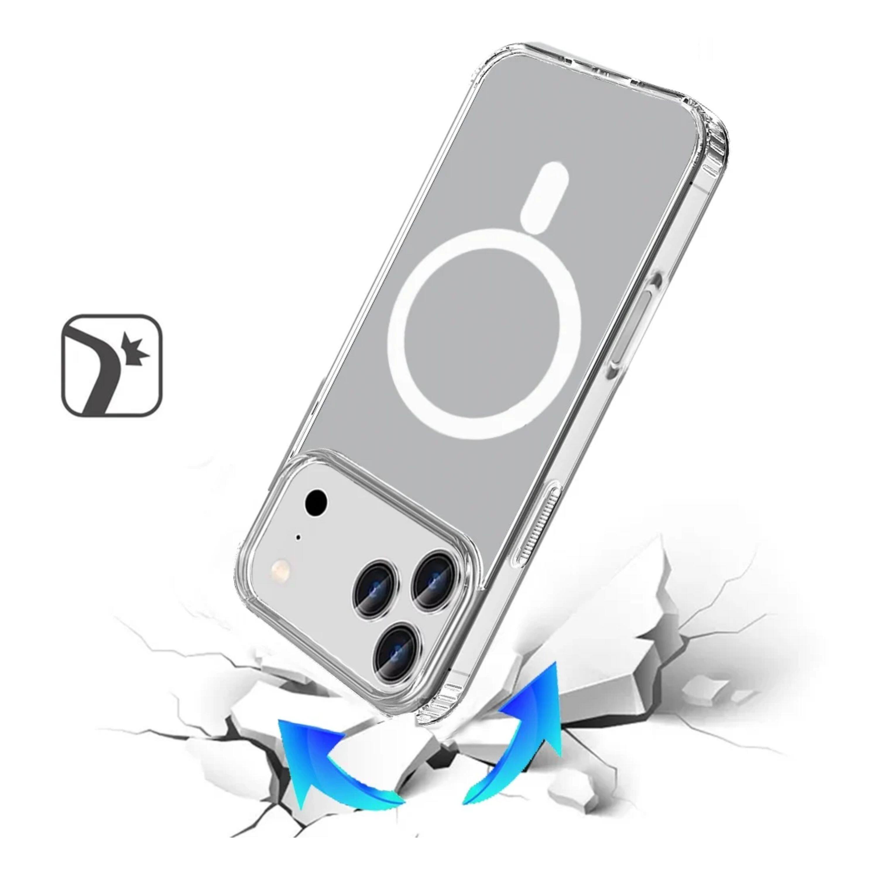 Left. Kitcheniva - Transparent Magnetic Circle Phone Case With Tempered Glass For iPhone 17 Pro Clear - Clear.