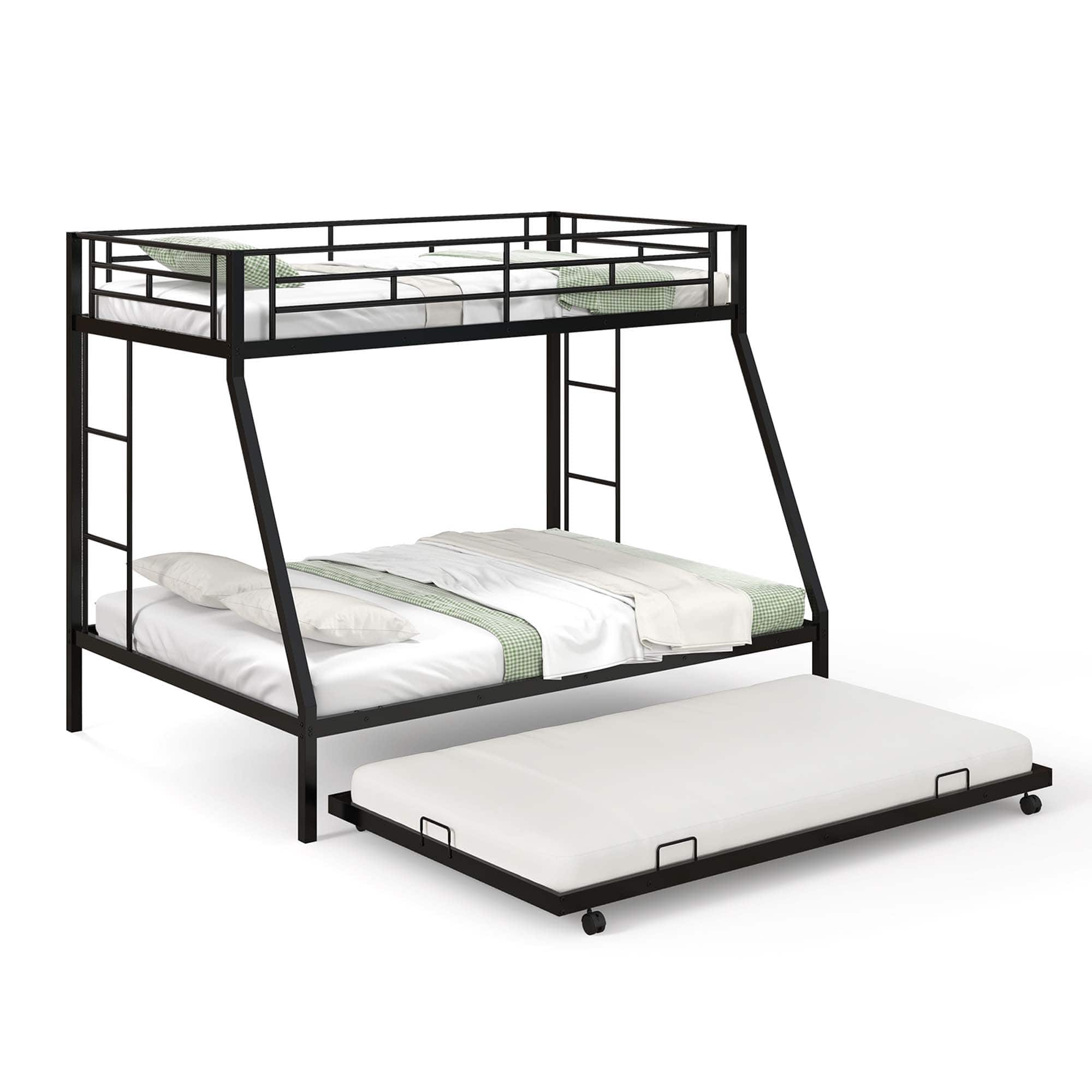 Front. Costway - Costway Twin Over Full Metal Bunk Bed With Trundle Slats Support for Teens Adults - Black.