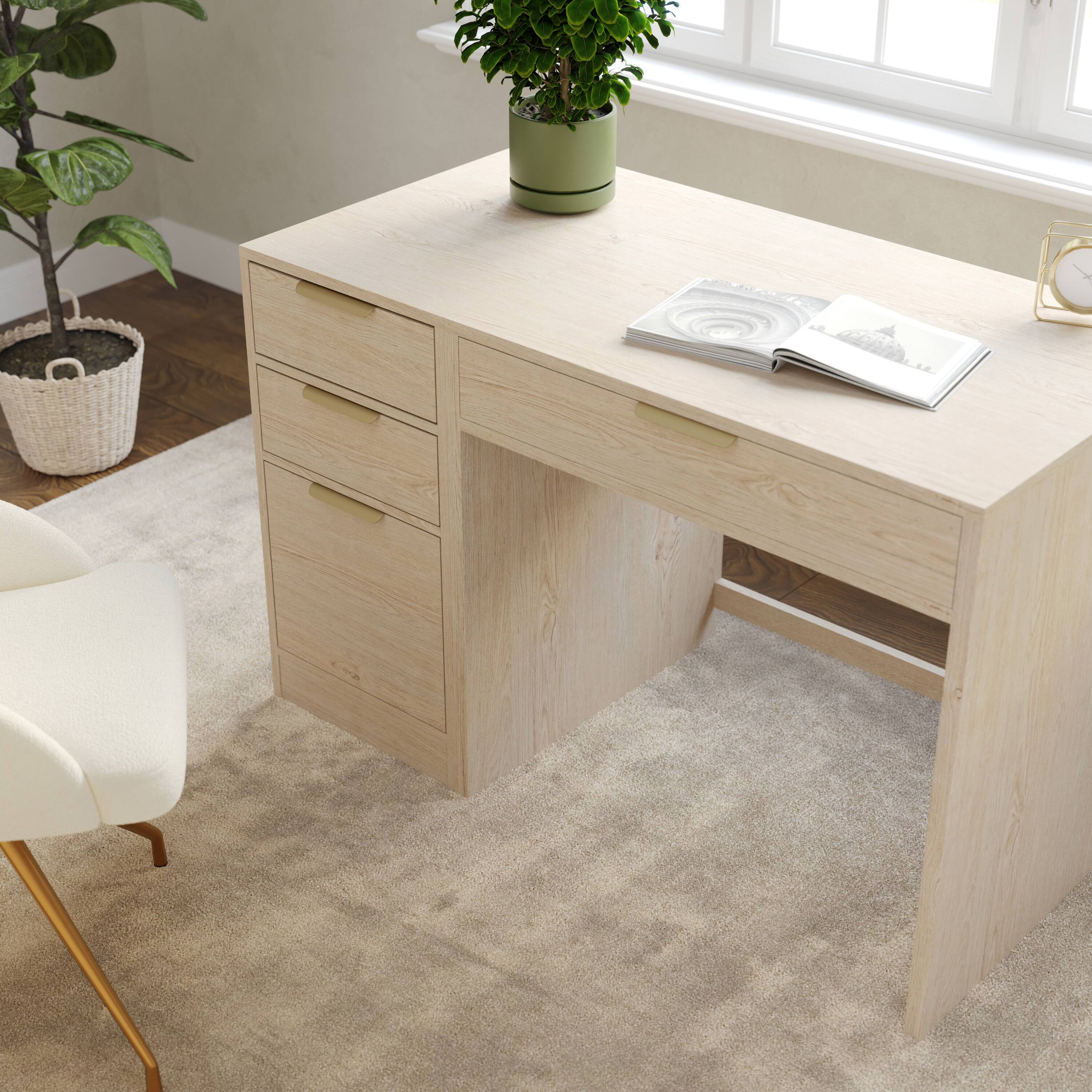 Alt View 4. Martha Stewart - Kayden Modular Single-Drawer Desk & 3 Drawer File Cabinet - Light Natural.