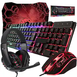 TECH SAFARI - Gaming And Mouse Pad Headset Wired Led Rgb Backlight Bundle For Pc Gamers Ps4 Users - 1 Edition Hornet Rx-250 - Black
