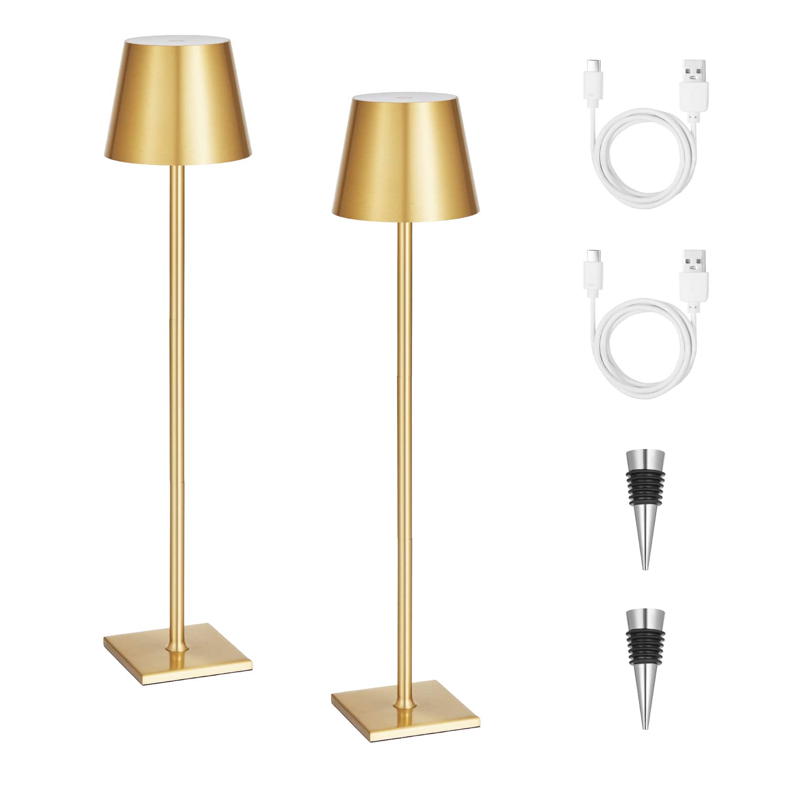 VEVOR - Cordless Table Lamp, 2-Pack, 5200mAh Built-in Rechargeable Battery Desk Lamp, Stepless Dimming Up, 3 Adjustable Heights - Gold