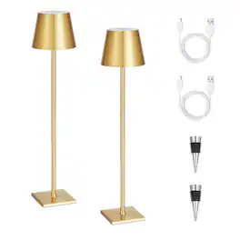 VEVOR - Cordless Table Lamp, 2-Pack, 5200mAh Built-in Rechargeable Battery Desk Lamp, Stepless Dimming Up, 3 Adjustable Heights - Gold