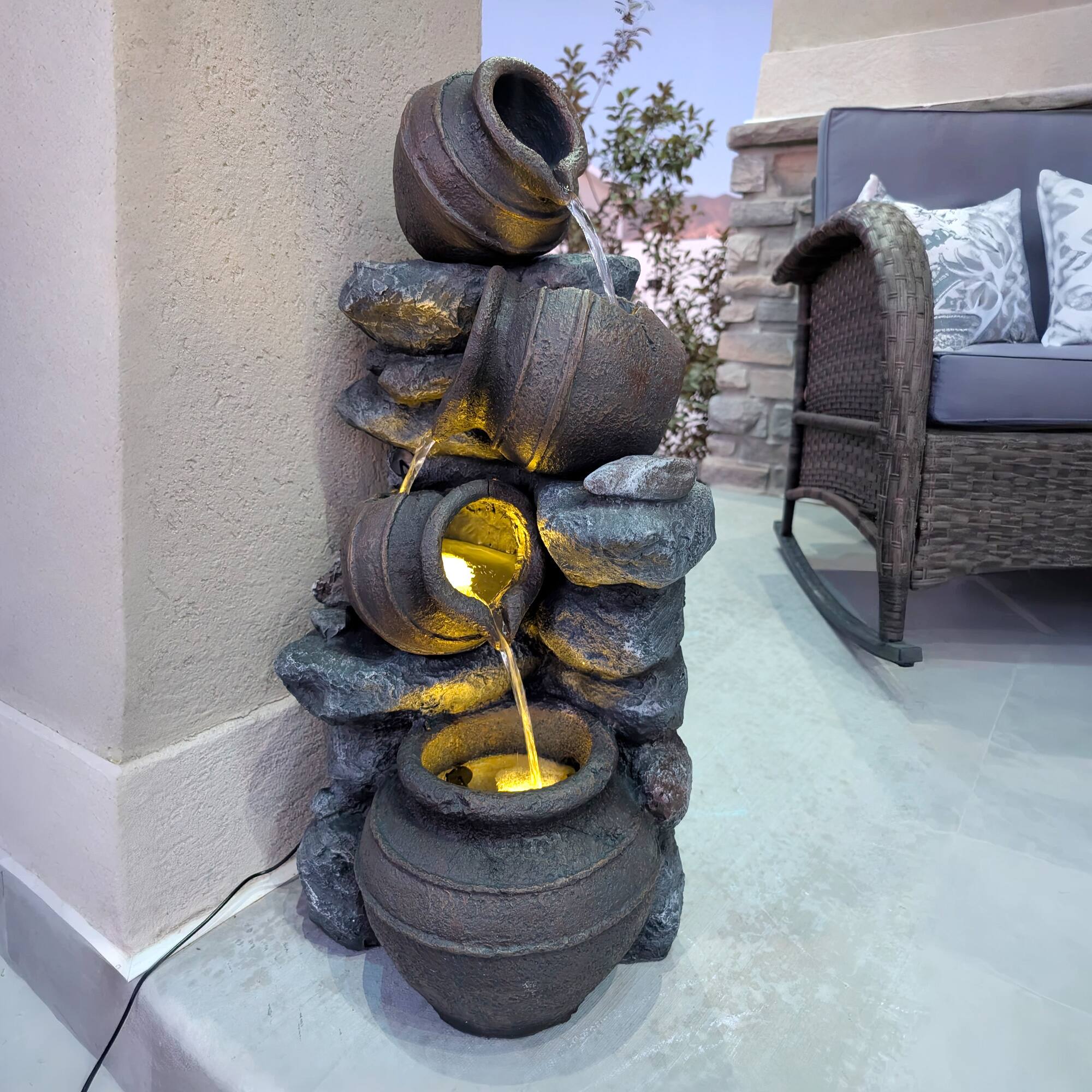 Alt View 7. Outsunny - 28.3" Tall Solar Powered Outdoor Water Fountain, 4-Tier Floor Standing Resin Cascading Jars - Gray.