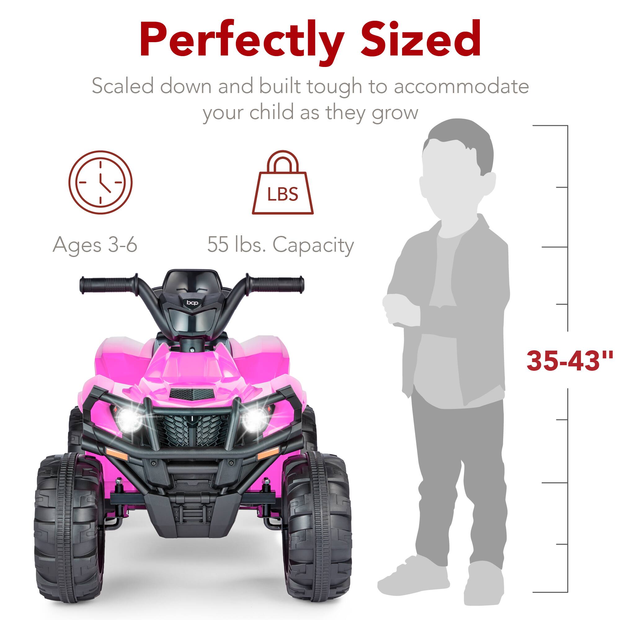 Perfectly Sized  
Scaled down and built tough to accommodate your child as they grow  
Ages 3-6  
55 lbs. Capacity  
Height: 35-43"