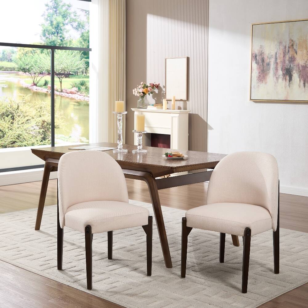 Alt View 2. Loheer - Loheer Wooden Dining Chairs Set of 2 Modern Fabric Upholstered Kitchen Farmhouse Dinner Room Chairs Beige - Beige.
