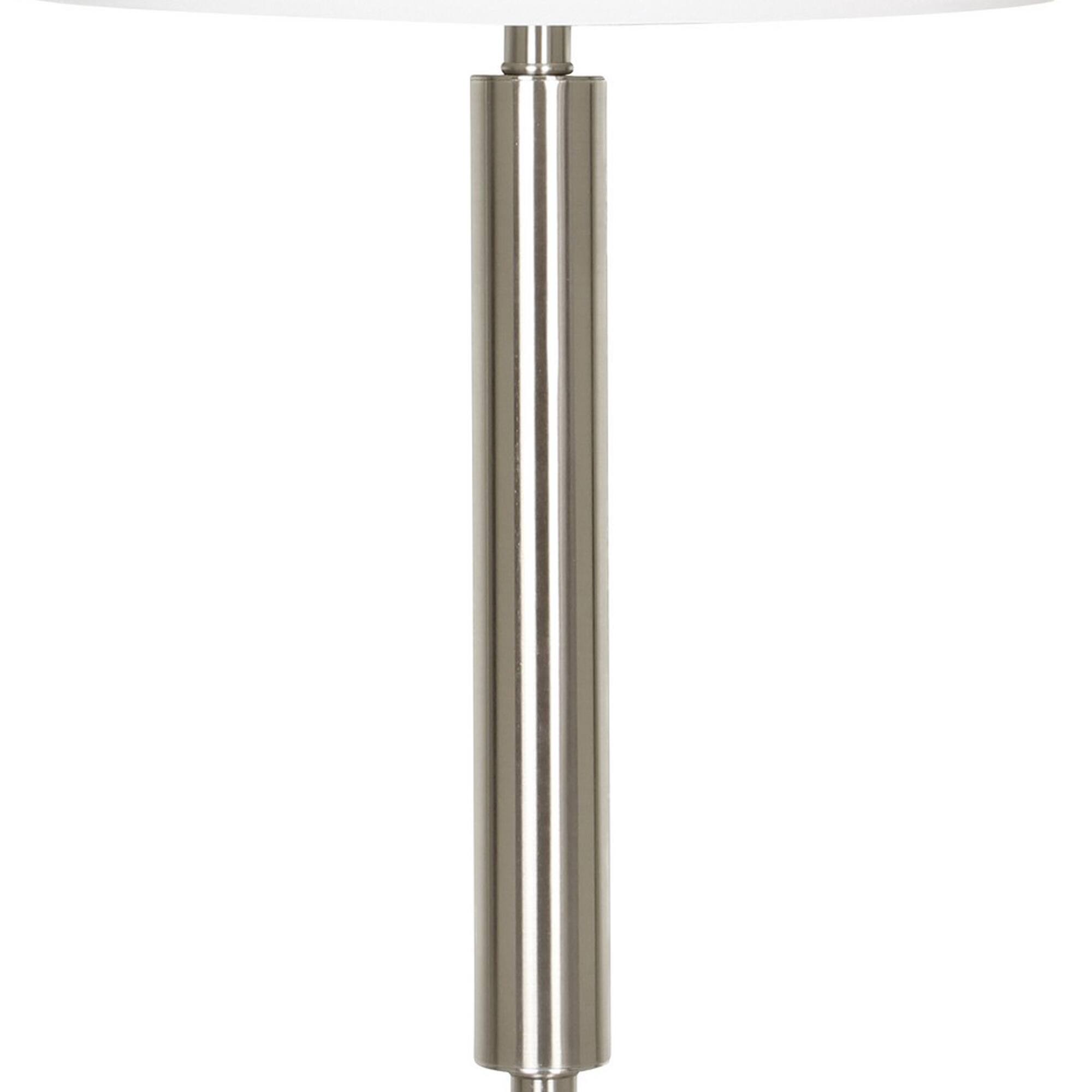 Left. Manhattan Lane - Metal Table Lamp with Fabric Drum Shade - Silver and White.