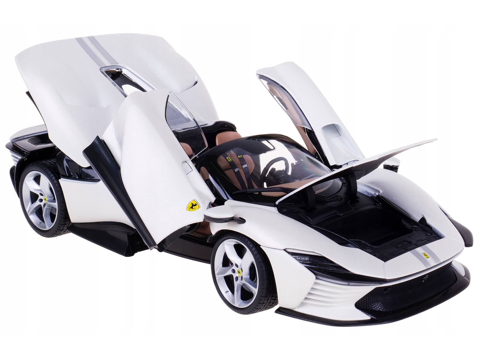 Angle. Bburago - Ferrari Daytona SP3 White Metallic with Silver Stripes "Signature Series" 1/18 Diecast Model Car by Bburago - White Metallic and Silver.