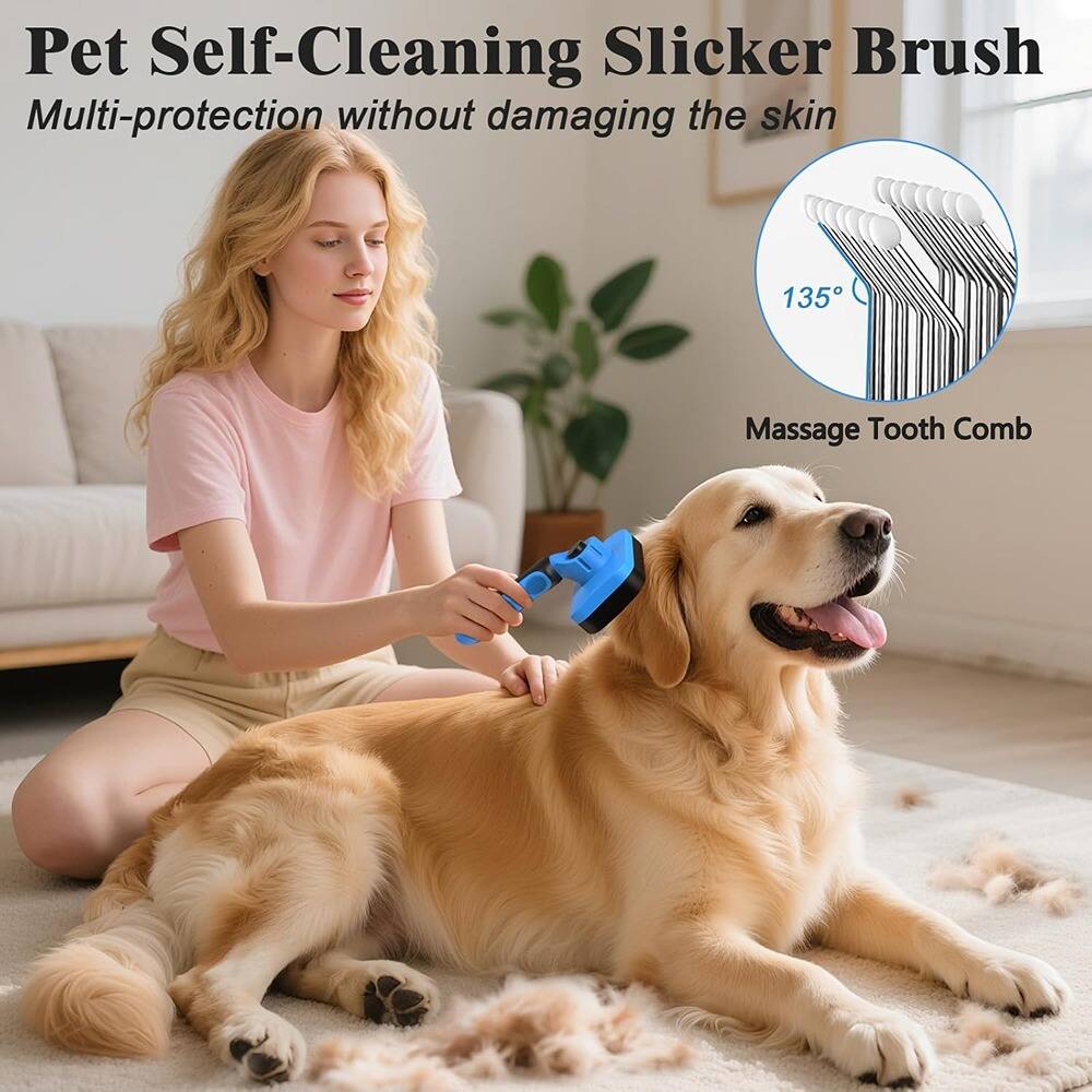 Pet Self-Cleaning Slicker Brush  
Multi-protection without damaging the skin  

135° Massage Tooth Comb