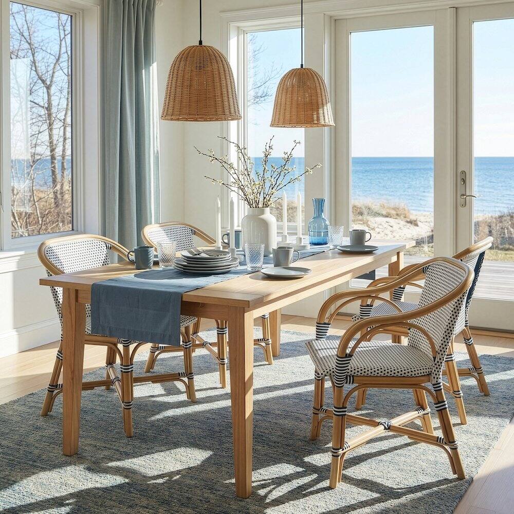 Alt View 6. Butler Specialty - Portofino 18.75 in. Seat Height Rattan Arm Chair - White And Navy.