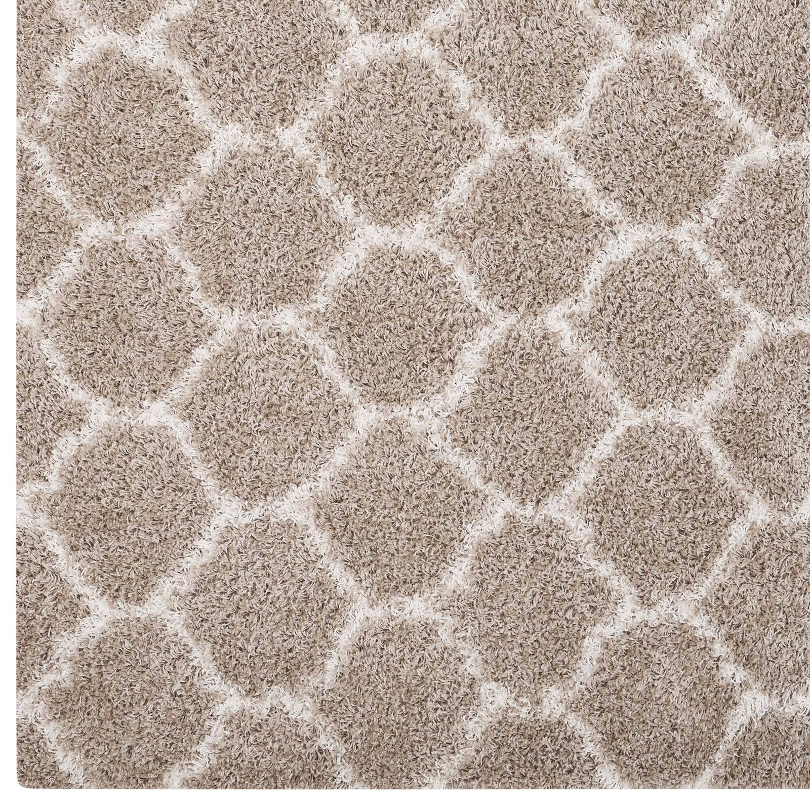 Back. Modway - Solvea Moroccan Trellis Shag Area Rug - Beige and Ivory.