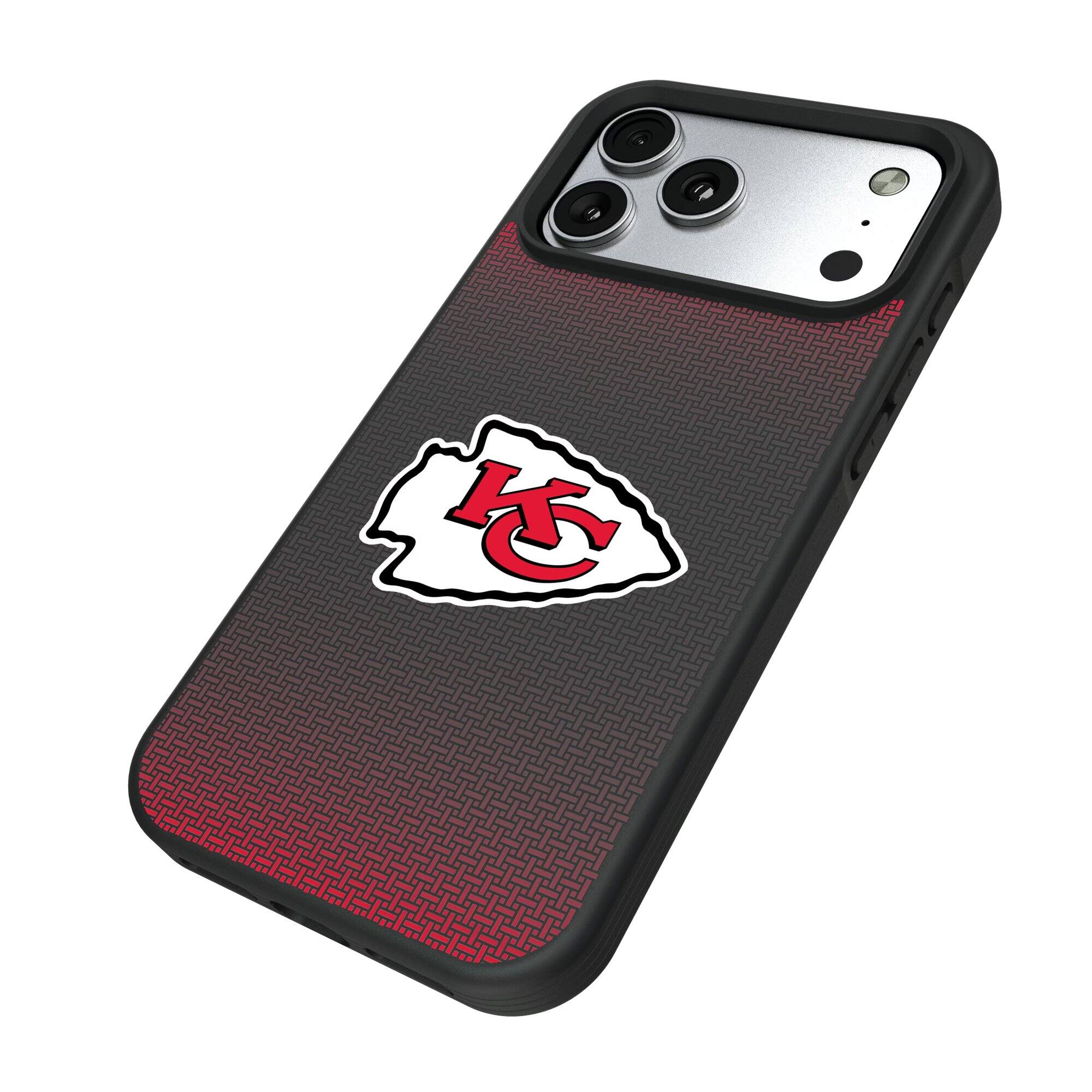 Alt View 1. Keyscaper - Kansas City Chiefs Linen Logo iPhone Bump Case - 15 Pro Max - Black.