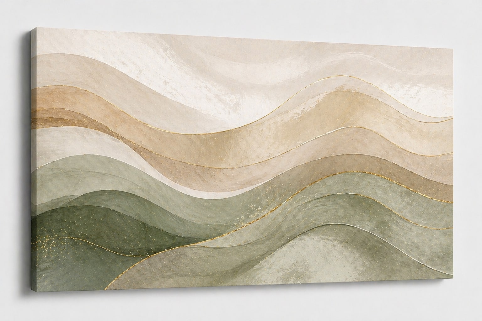 FC Design - Large Canvas 24x36" Neutral Abstract Waves Beige Green Art Painting Home Wall Décor - MultiColor