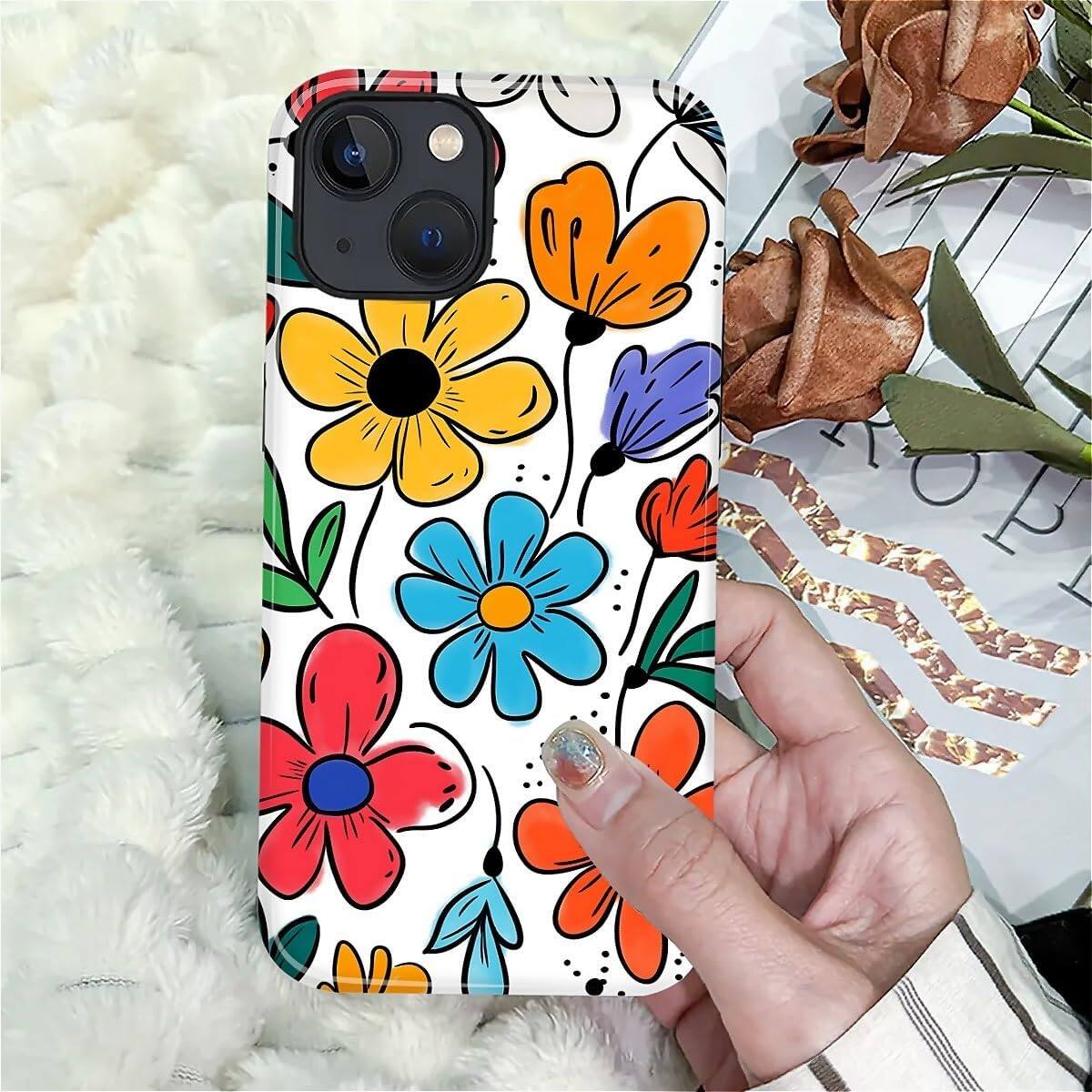 Alt View 6. BUBM - Smartphone Case for iPhone 14 Plus - 2-Layer Durable Smartphone Protection Case - Colorful Flowers.