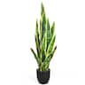 Costway - Artificial Snake Plant 35.5"Fake Sansevieria Indoor/Outdoor Decoration - Green