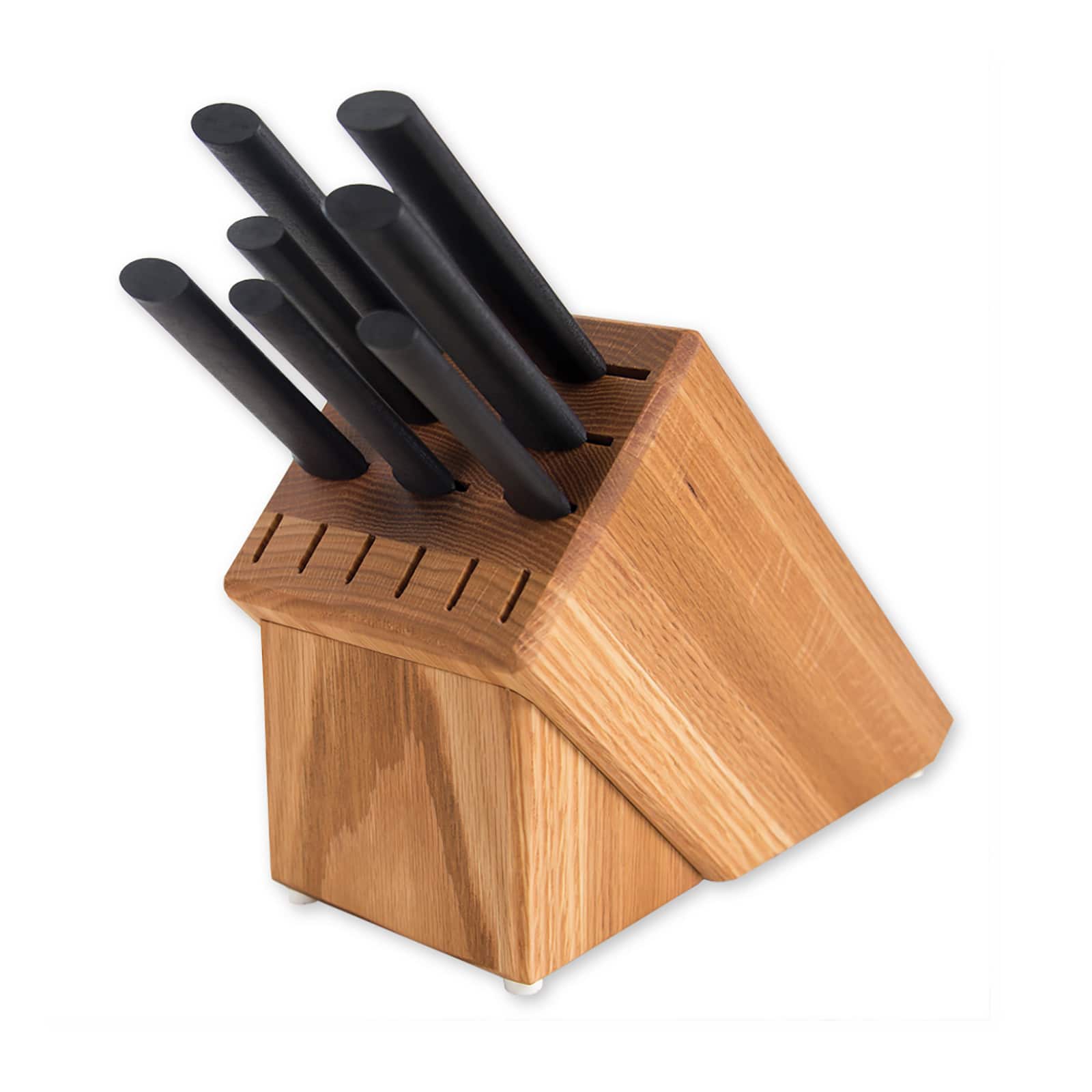 Rada - Essential Oak 8 Piece Knife Block Set, Handles - Black