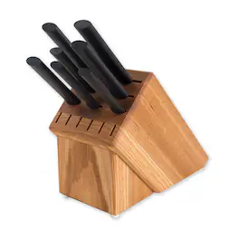 Rada - Essential Oak 8 Piece Knife Block Set, Handles - Black