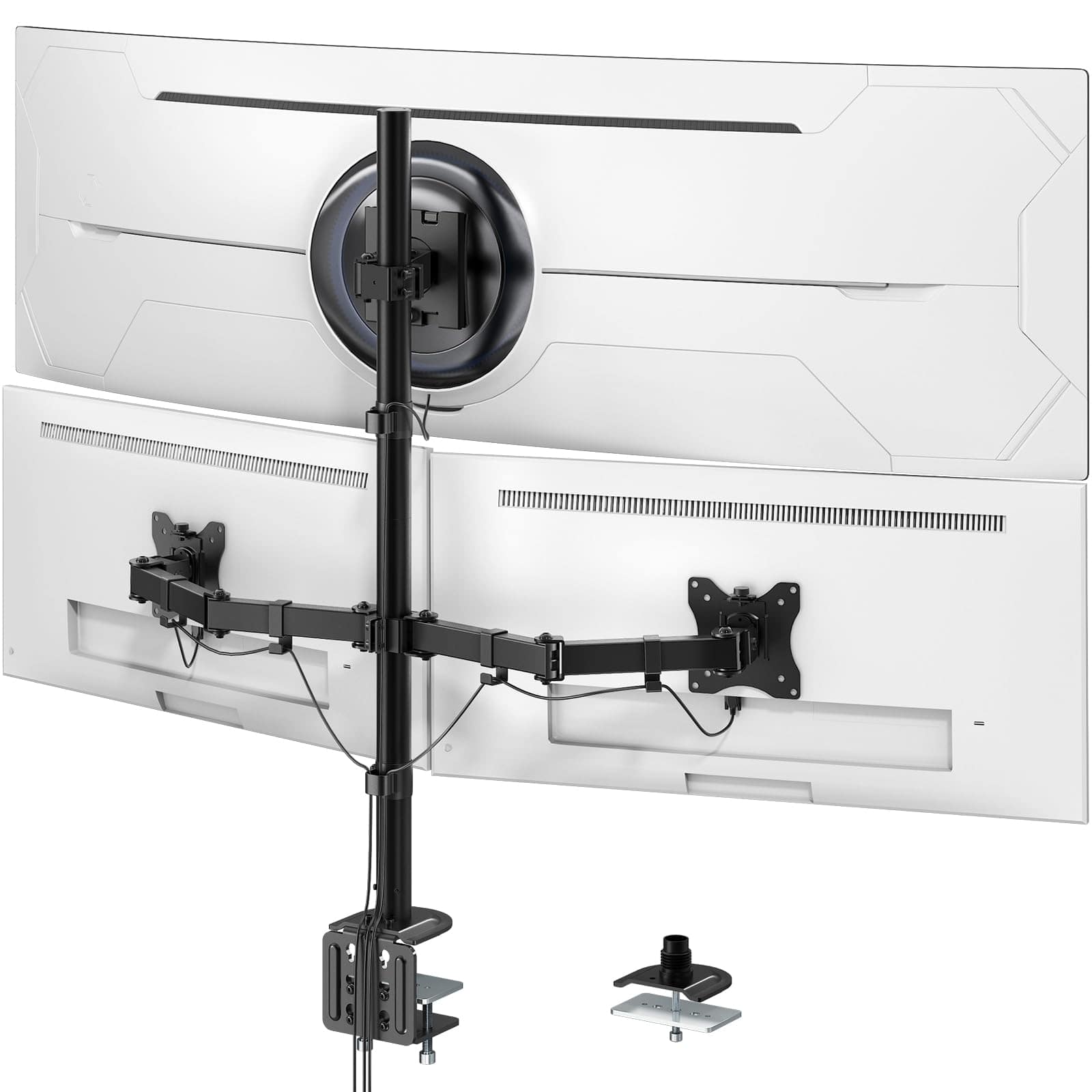 Family - Triple Monitor Mount 49" Ultrawide 32" Side Arms Tall Desk 44 lbs VESA - BLACK Vesa 75/100 Mm