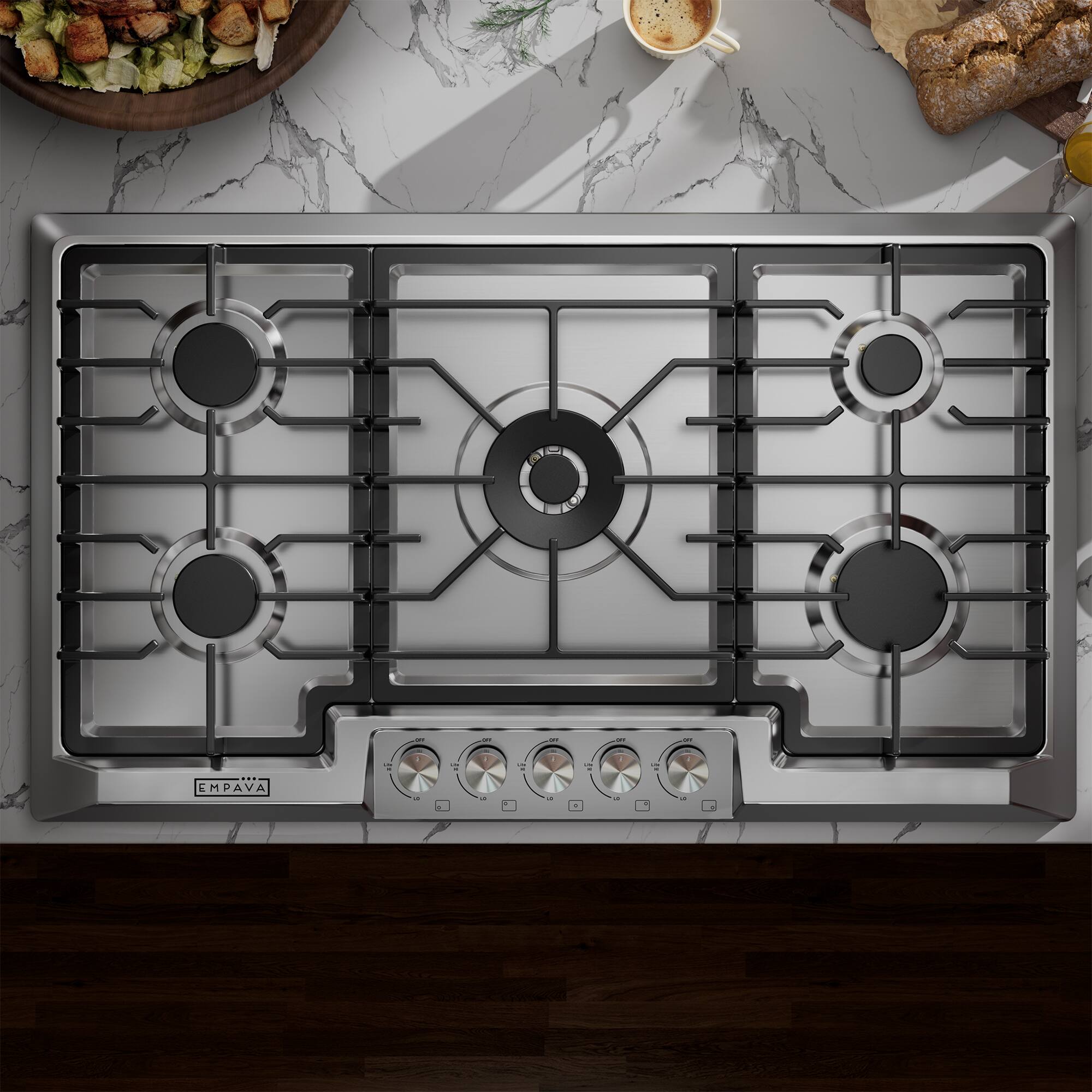 Alt View 4. Empava - 36 in. 5 Burners Recessed Gas on Glass Cooktop - Stainless Steel.