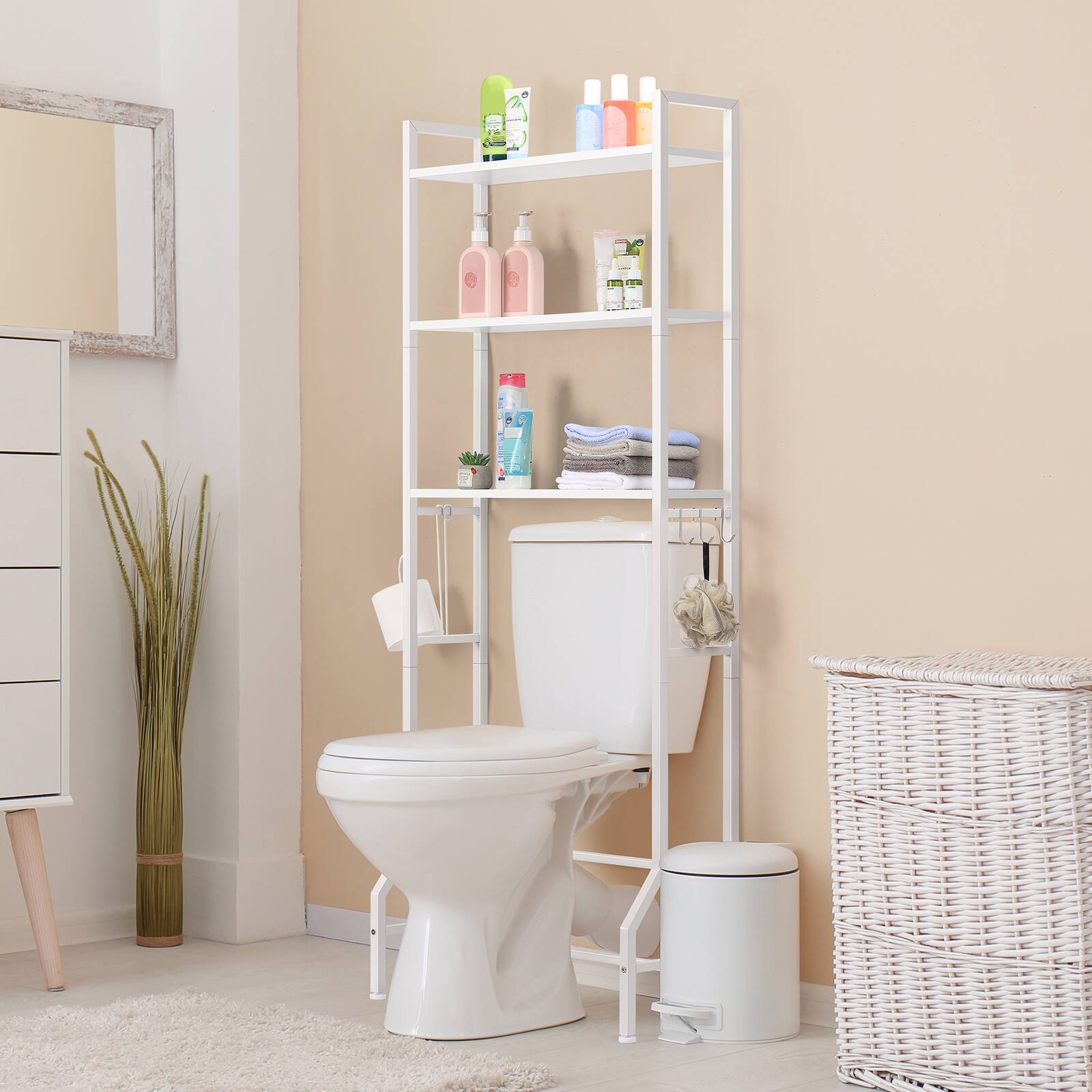 Alt View 3. Oumilen - Over-the-Toilet 3-Tier Bathroom Storage Shelf, White - White.