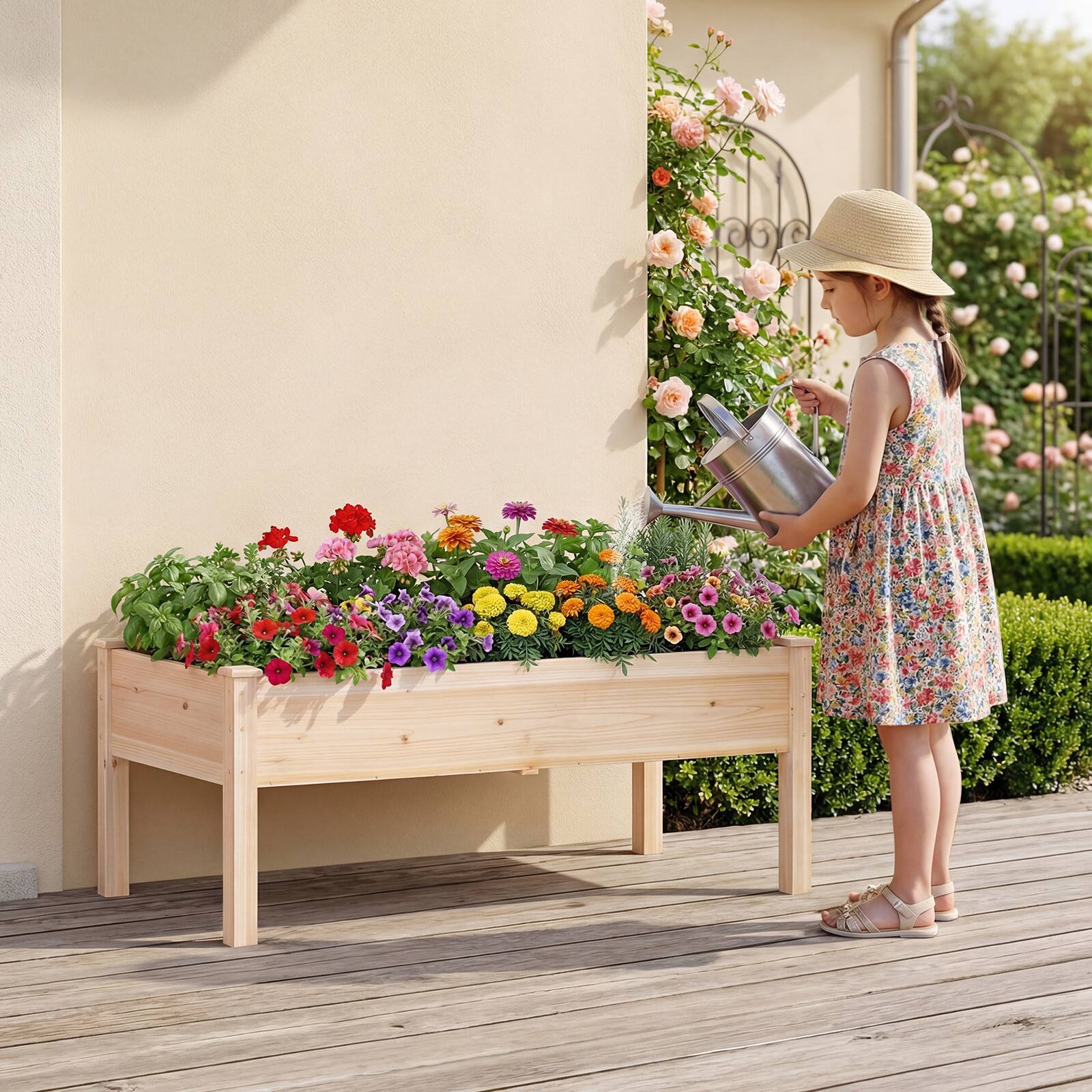 Alt View 3. Gymax - Gymax 2PCS 48'' x 24'' x 19''  Wooden Raised Garden Bed w/Legs for Vegetables Flowers - Yellow.