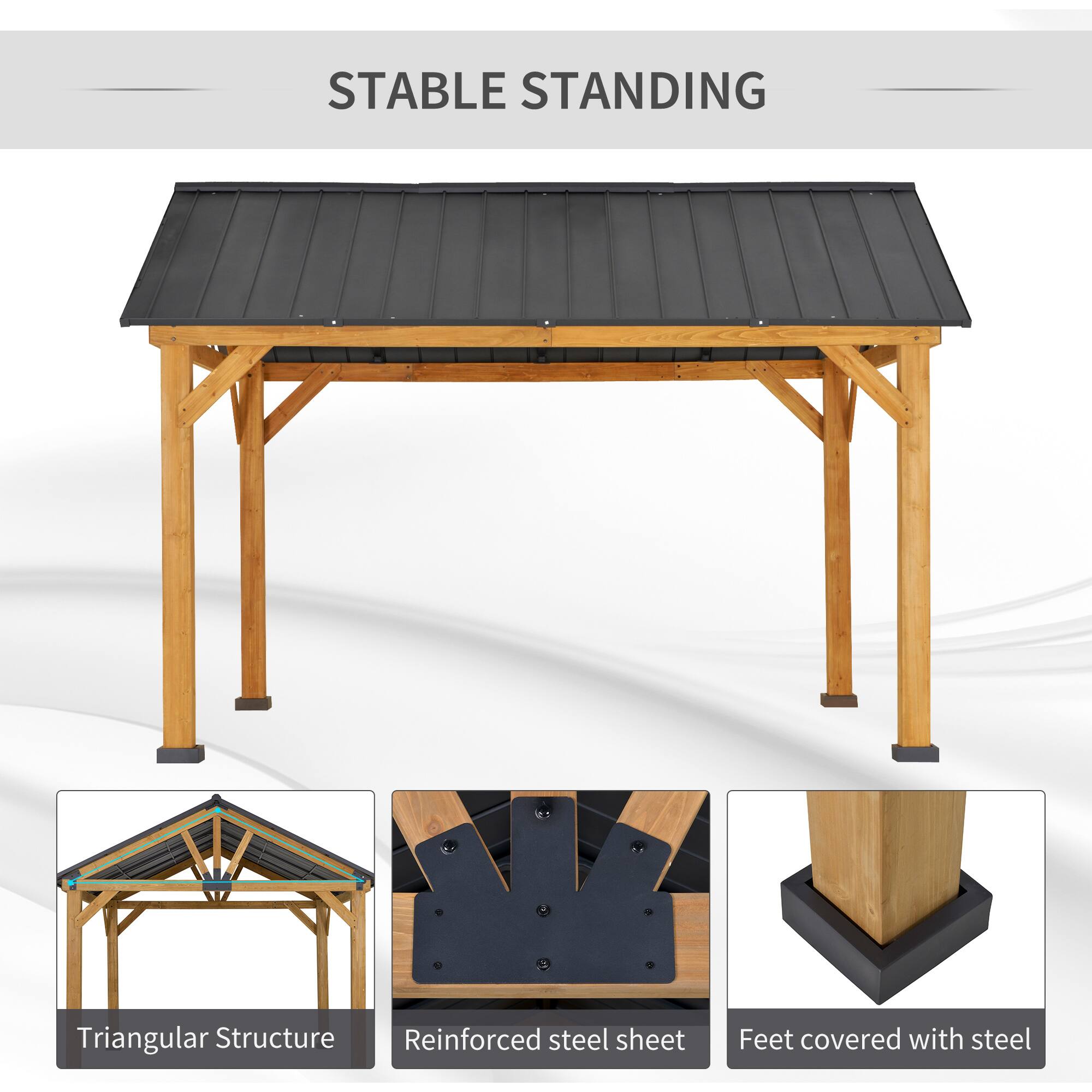 STABLE STANDING
Triangular Structure
Reinforced steel sheet
Feet covered with steel
