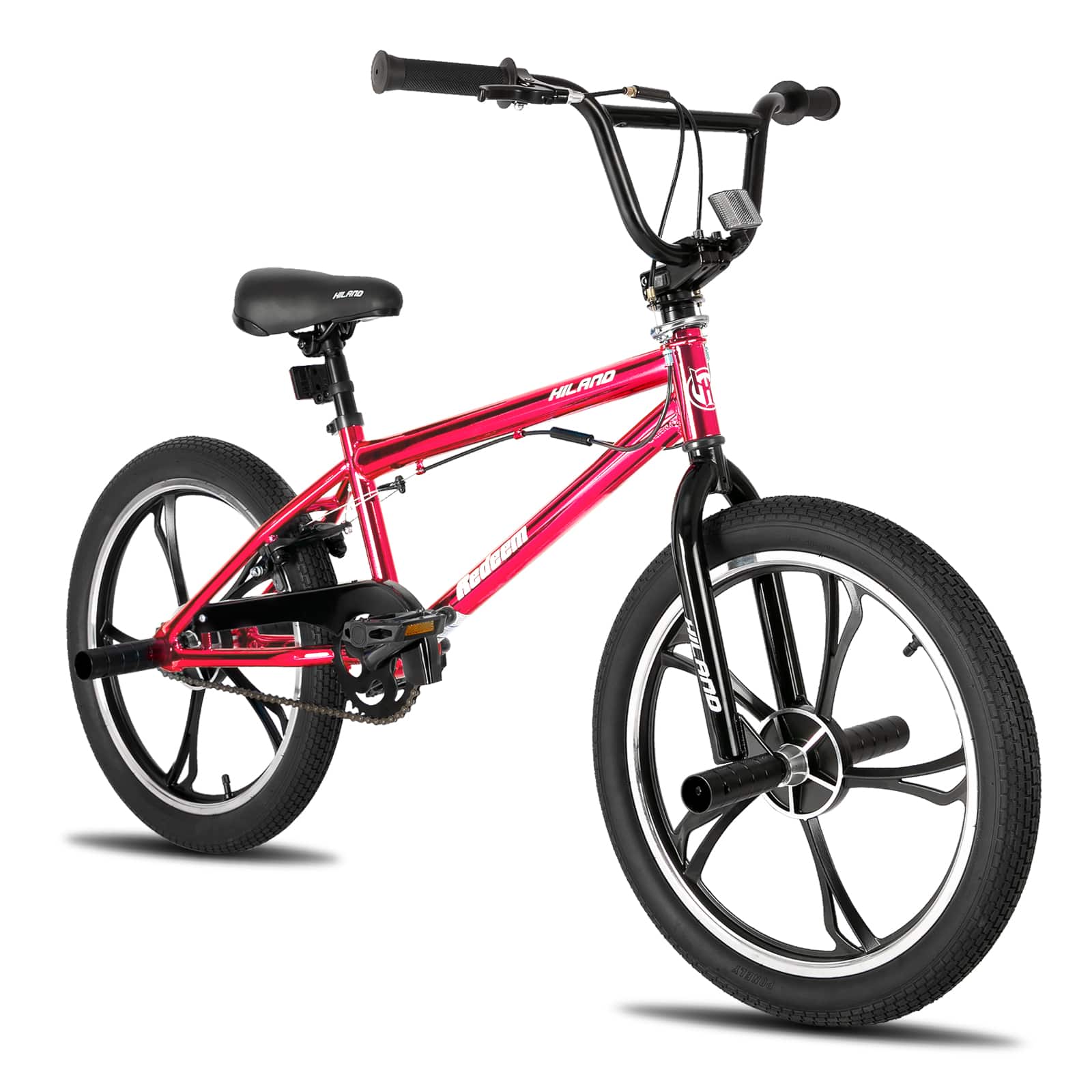 HILAND - 20 Inch KIDS BMX with 5 Spoke for Boys Girls, High Carbon Steel Frame, 4 Pegs Single Speed 360 Degree Gyro - Red