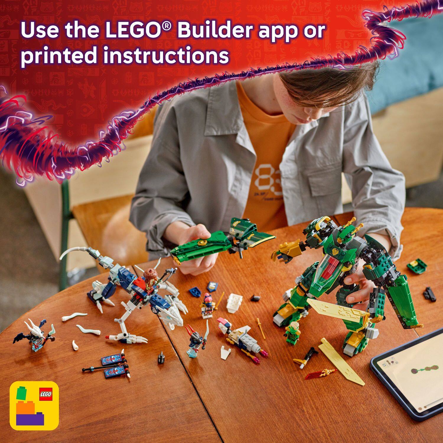 Use the LEGO Builder app or printed instructions.