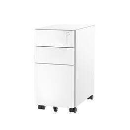 Mount-It! - Slim Rolling File Cabinet with 3 Drawers, Locking Mobile File Cabinet for Home and Office - White