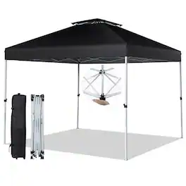 Pefilos - 2-Tier 10 x 10 Feet Pop-up Canopy Tent with Wheeled Carry Bag- Party Tent for Outside Party Waterproof Tent BBQ - Black