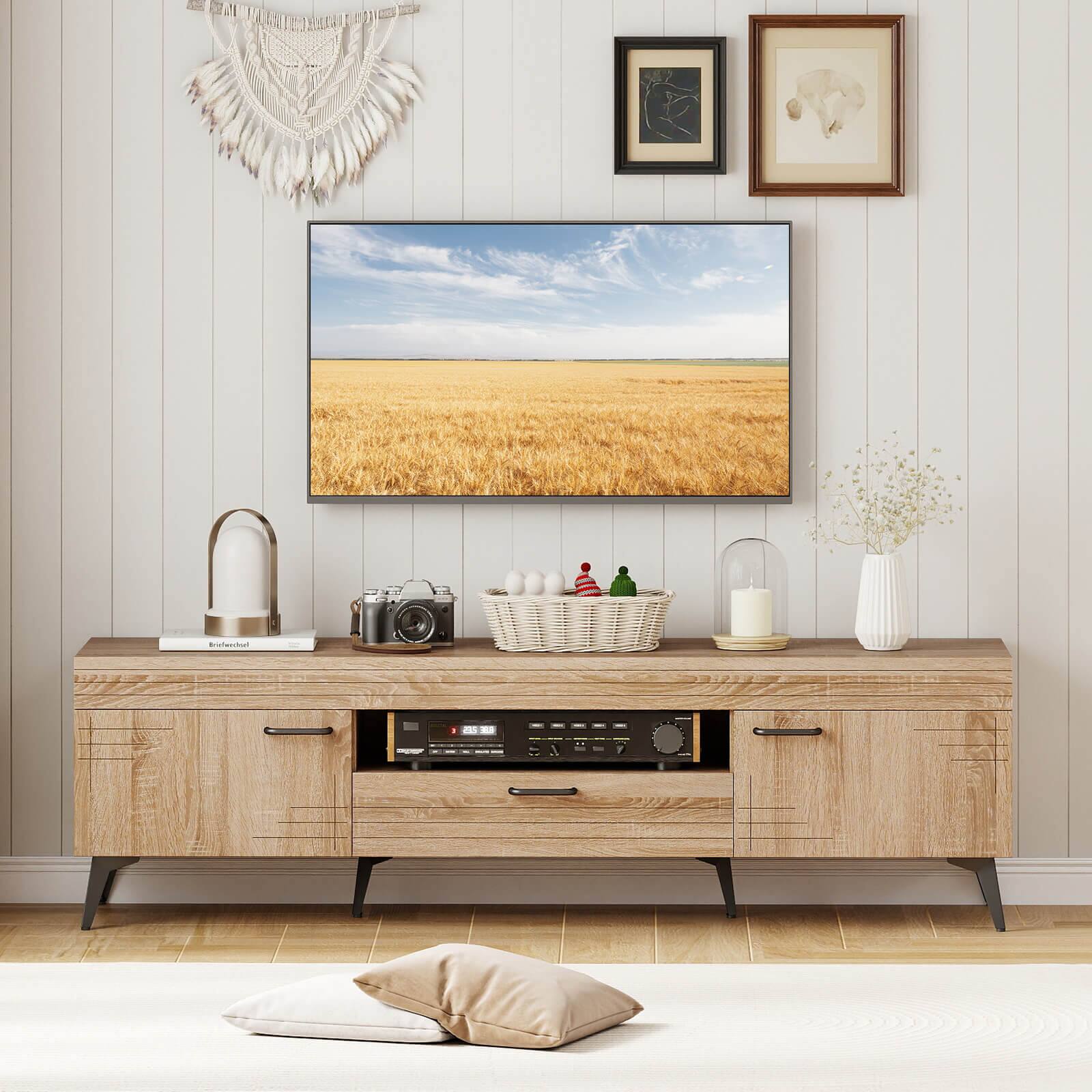 Alt View 1. Costway - TV Stand for 65 Inch TVs Modern Entertainment Center with Drawer 2 Storage Cabinets - Brown.