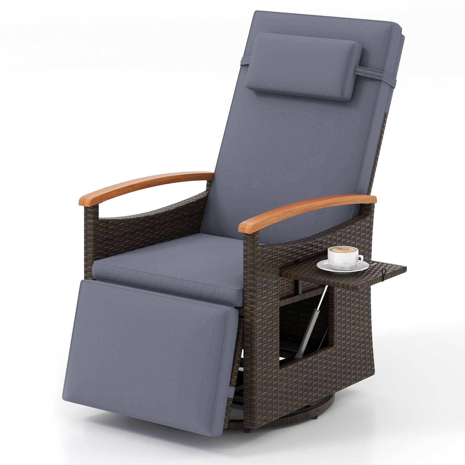 Alt View 9. Gymax - Gymax Set Of 2 Outdoor 360° Swivel Rattan Recliner Chair Patio Wicker Chaise Lounge Chair - Mix Brown, Gray.