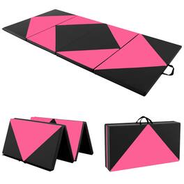 Costway - Folding Gymnastics Mat 8' x 4' x 2" PU Leather Tumbling Exercise Mat Yoga Gym - Pink,Black