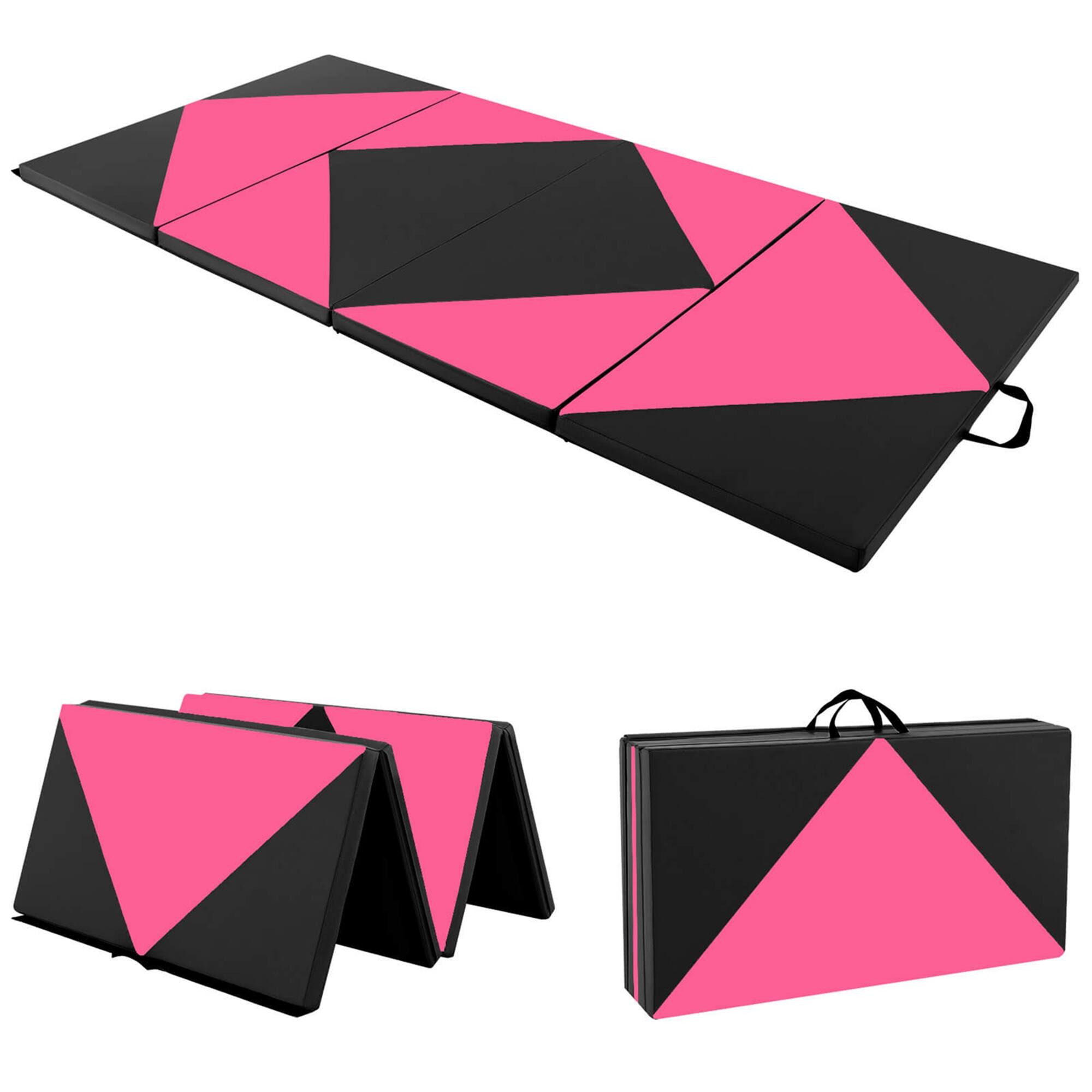 Costway - Folding Gymnastics Mat 8' x 4' x 2" PU Leather Tumbling Exercise Mat Yoga Gym - Pink,Black