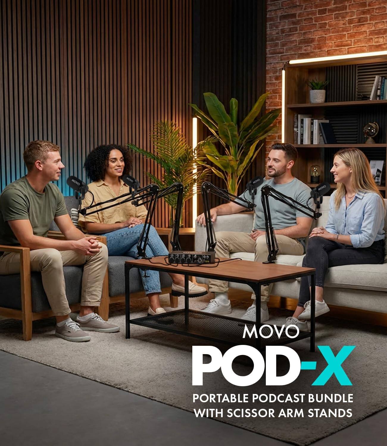 MOVO POD-X PORTABLE PODCAST BUNDLE WITH SCISSOR ARM STANDS