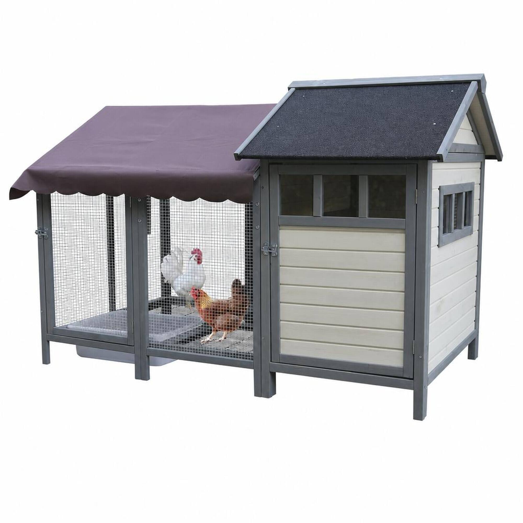Front. RYHNUYNE - Wooden Outdoor Chicken Coop, 67.3 in Long, Holds 6 to 8 Birds, Waterproof Felt Roof, Movable Run.