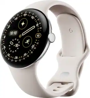 Google - Pixel Watch 4 (45mm) - Wi-Fi - Polished Silver Case - Porcelain Band - (2025)