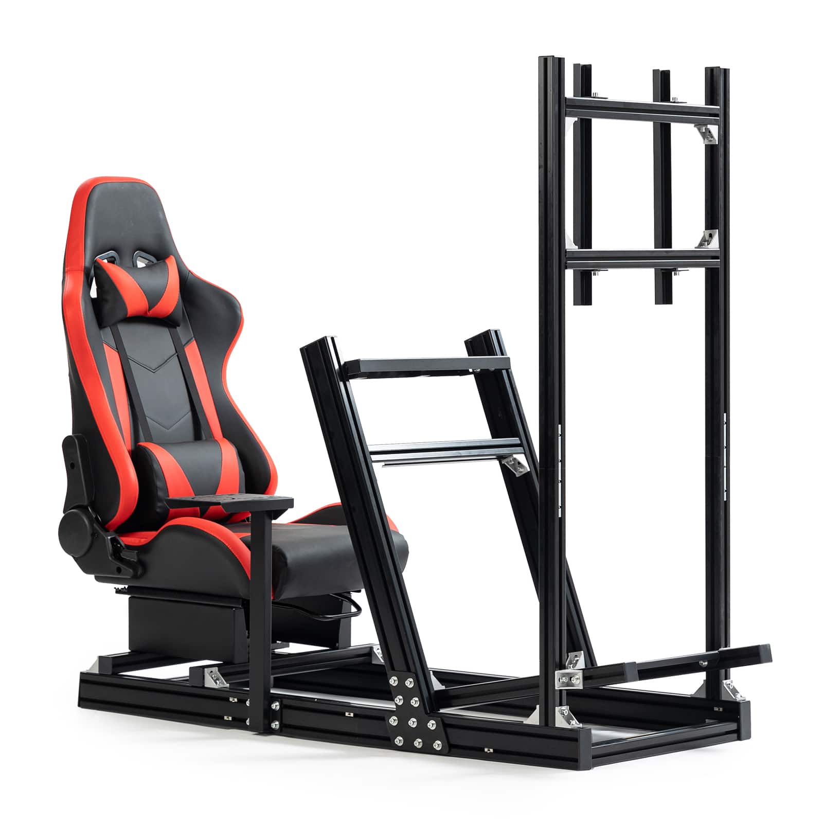 Dardoo - Racing Simulator Cockpit with Monitor Stand and Racing Seat,Fit for Logitech, for Thrustmaster, for Fanatec - Red & Black