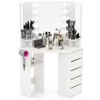 Front. Costway - Costway Corner Vanity Desk Cosmetic Vanity Station with LED Mirror & Power Outlets White - White.