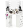 Costway - Corner Vanity Desk Cosmetic Vanity Station with LED Mirror & Power Outlets - White